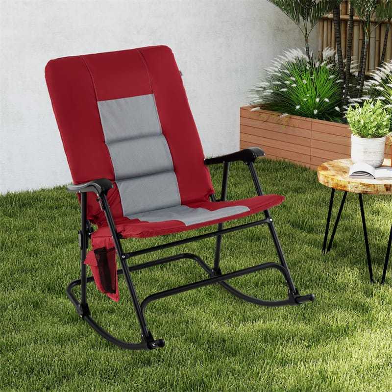 Oversized Folding Rocking Chair with Padded Seat & Metal Frame, Portable Patio Lounge Rocker for Camping, Backyard, 500 lbs Capacity