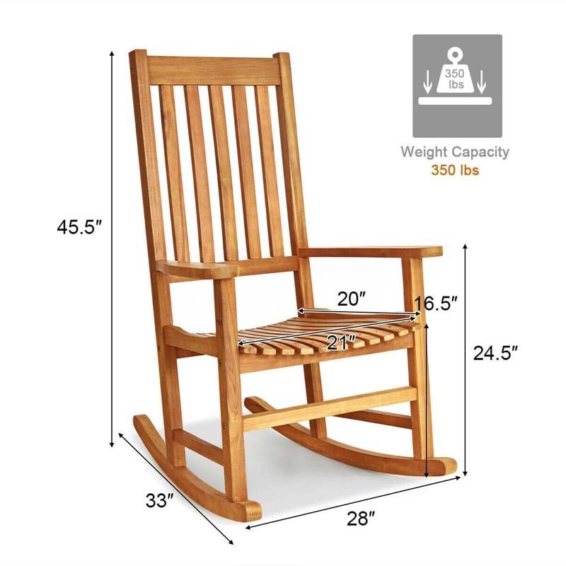 Oversized Acacia Wood Rocking Chair, High Back Patio Porch Rocker with Armrests & Slat Seat for Indoor & Outdoor Use