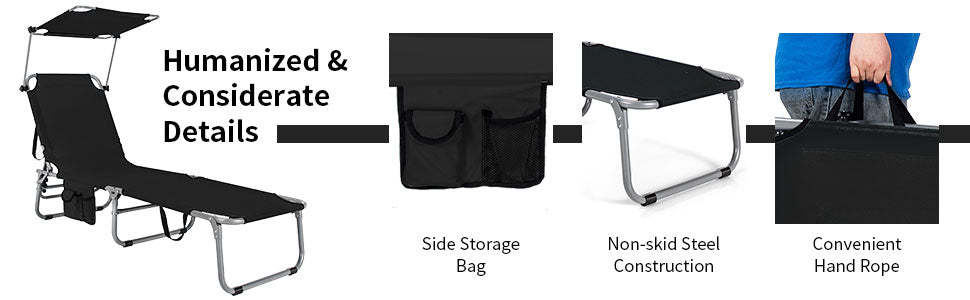 Outdoor Adjustable Folding Chaise Lounge Chair Beach Chair with Canopy Shade