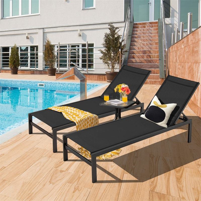 Aluminium Outdoor Chaise Lounge Chair 6-Position Adjustable Patio Recliner