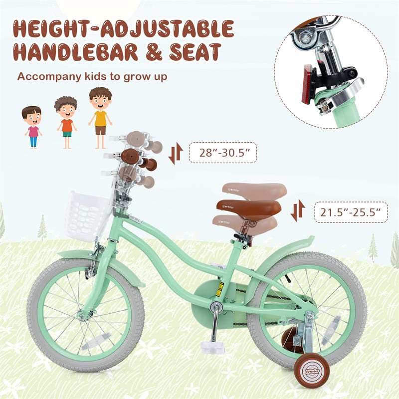 16" Kids Bike, Toddler Bicycle with Training Wheels, Adjustable Seat & Removable Basket, Boys Girls Bike for 3-8 Years Old