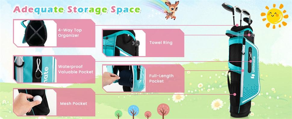 7 Pieces Junior Golf Club Set for Kids Ages 11-13 Right Hand, Children Golf Complete Set with #1 Driver, Head Cover & Stand Bag with Rain Hood