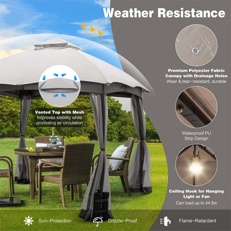 10' x 12' 2-Tier Patio Gazebo Easy-Setup Heavy-Duty Outdoor Canopy Gazebo with Netting & 4 Sandbags