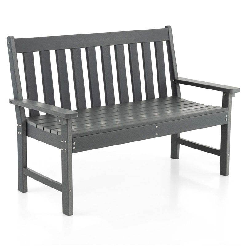 2-Person HDPE Outdoor Garden Bench, 52" All-Weather Patio Bench with Slatted Backrest & Armrests, 705lbs Capacity for Park, Backyard, Porch