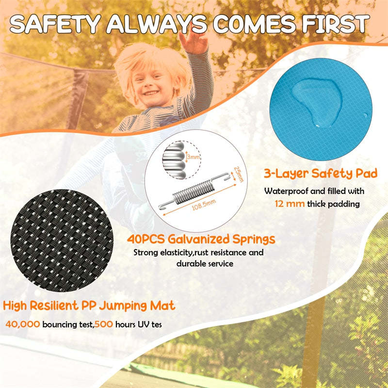 6FT Rectangle Kids Trampoline with Enclosure Net, Horizontal Bar & Swing, ASTM Approved Recreational Mini Trampoline for Toddler Indoor Outdoor