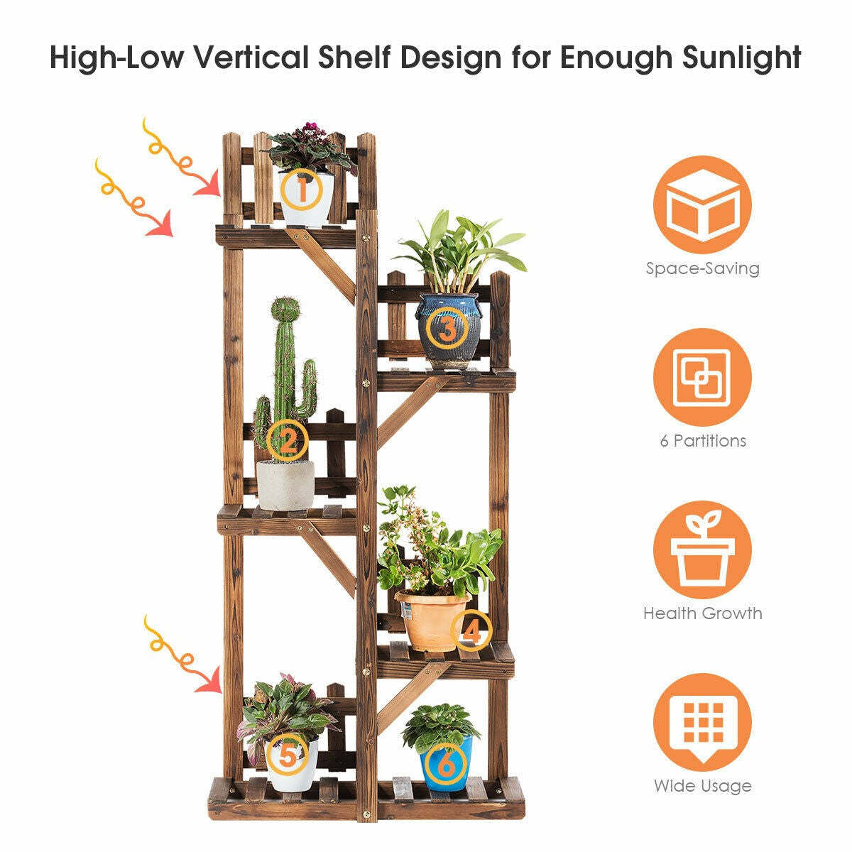 5 Tier Wood Plant Stand Flower Rack Outdoor Display Shelf