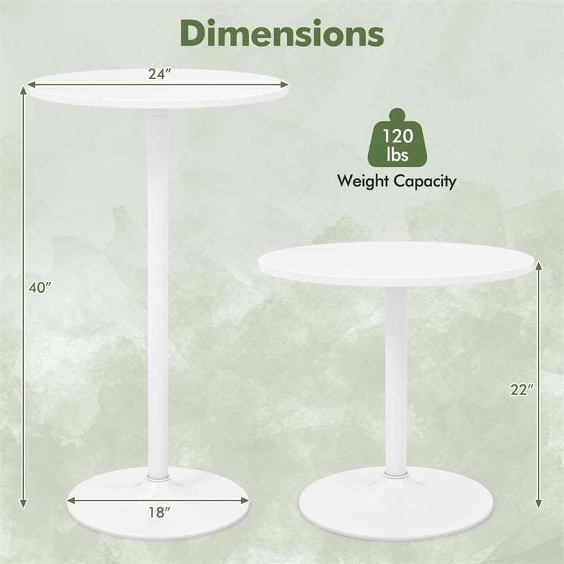 24" Round Pub Table, Height Adjustable Bar Height Cocktail Table with Metal Base, High Top Table for Home Bar, Bistro, Dining Room, Restaurant