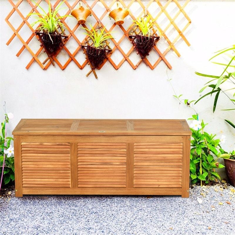 47 Gallon Acacia Wood Deck Box 2-in-1 Outdoor Storage Bench Deck Box Garden Storage Container for Patio Furniture Cushions Tools Organization Toys
