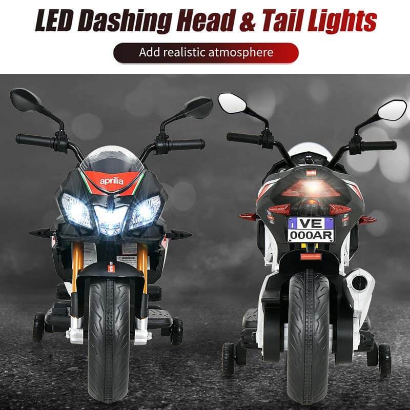 12V Kids Aprilia Licensed Electric Toddler Ride-On Motorbike with Training Wheels
