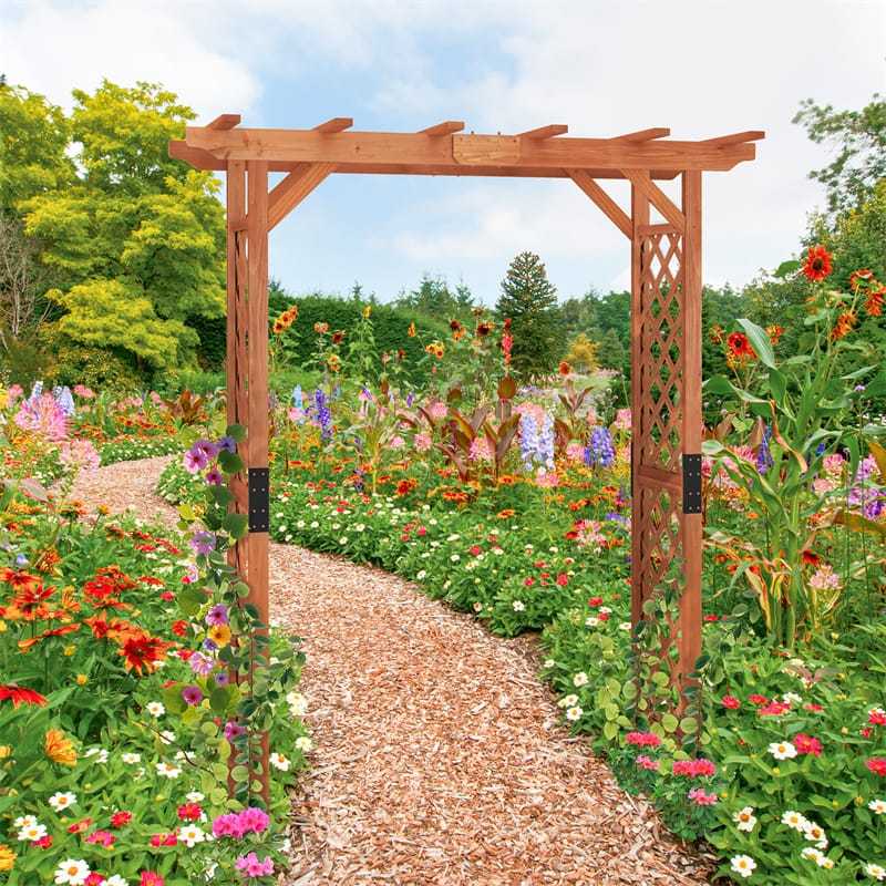 7ft Wood Garden Arbor, Outdoor Wedding Arch for Lawn Patio Bridal Party Decoration, Garden Trellis Pergola for Climbing Plant Rose Vines