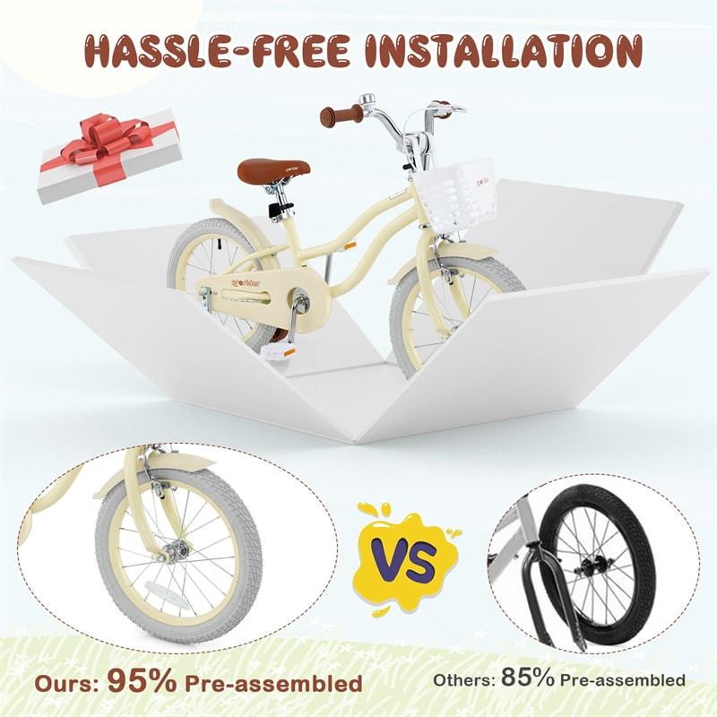 16" Kids Bike, Toddler Bicycle with Training Wheels, Adjustable Seat & Removable Basket, Boys Girls Bike for 3-8 Years Old