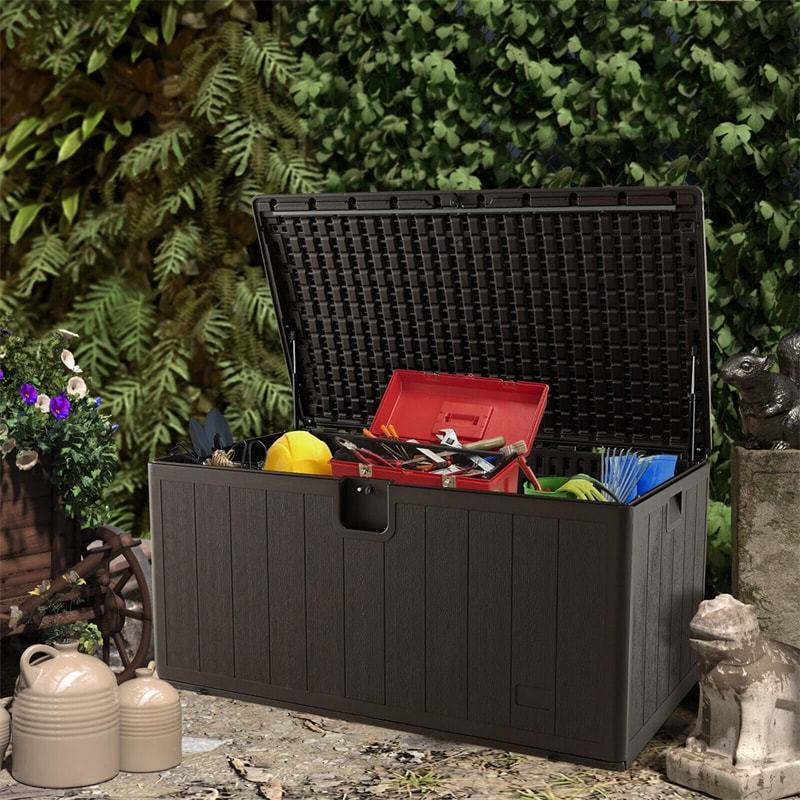 130 Gallon Deck Box All Weather Outdoor Storage Box Patio Container with Lockable Lid for Yard Garden