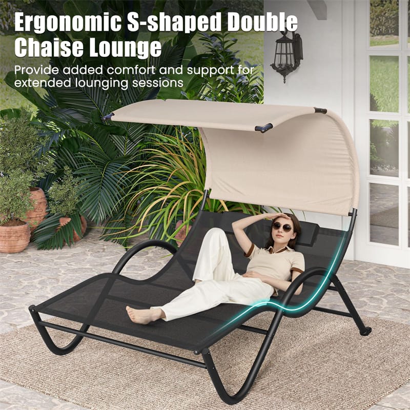 Lounge Chair Outdoor Double Chaise Lounge With Canopy Gravity