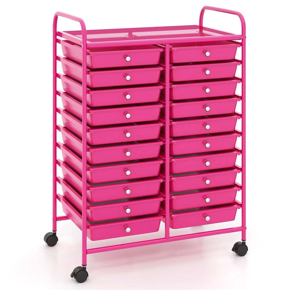 Storage Drawer Cart, 20-Drawer Rolling Cart Organizer with Lockable Wheels, Mobile Utility Cart for Office School Art Craft Supplies