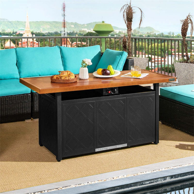 57" Rectangular Propane Fire Pit Table, 50,000 BTU Auto-Ignition Outdoor Gas Fire Pit with Removable Lid & Lava Rocks for Patio Backyard