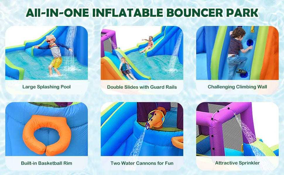 Inflatable Water Slide 15x14.5FT Mega Kids Waterslide Park Outdoor with Dual Slides, Splash Pool, Water Guns & Climbing for Racing Fun
