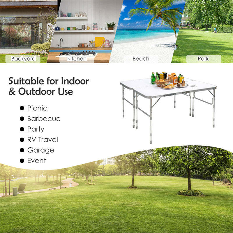2PCS Aluminum Outdoor Folding Picnic Table Height Adjustable w/ Carrying Handle