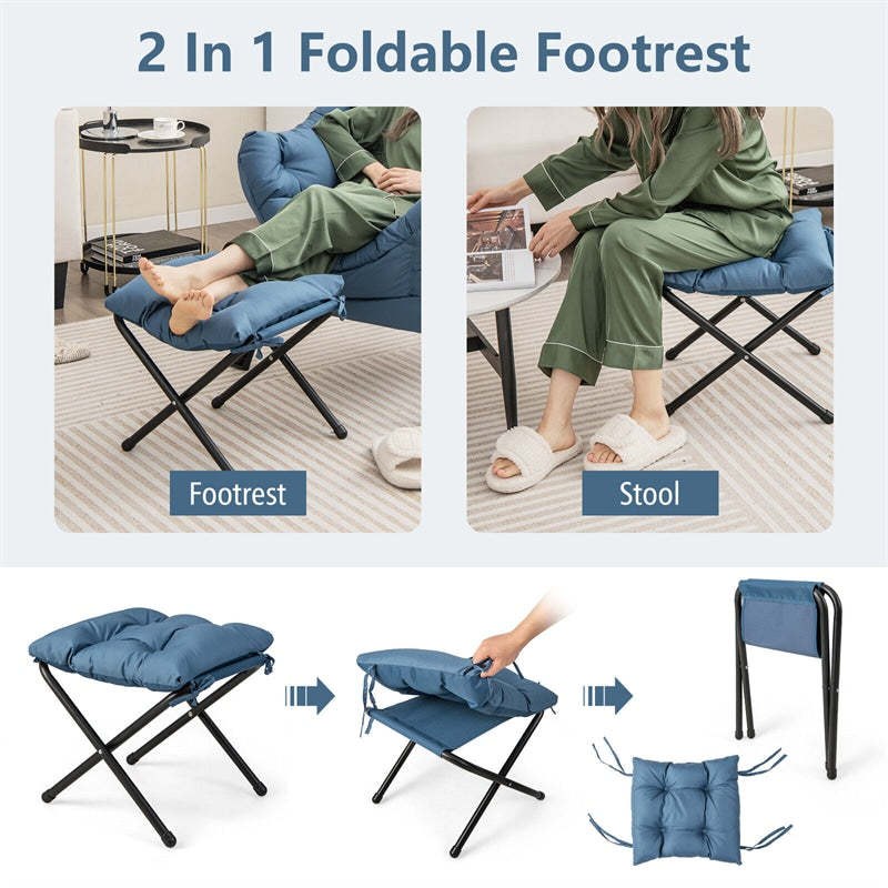 Lazy Chair Modern Fabric Leisure Lounge Armchair Upholstered Accent Sofa Chair with Folding Ottoman & Storage Pocket