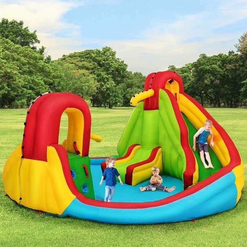 Inflatable Water Slide, 7 in 1 Kids Mega Dual Racing Slide Water Park w/480W Blower, Large Splash Pool, Climbing Wall & Water Cannon for Backyard Fun