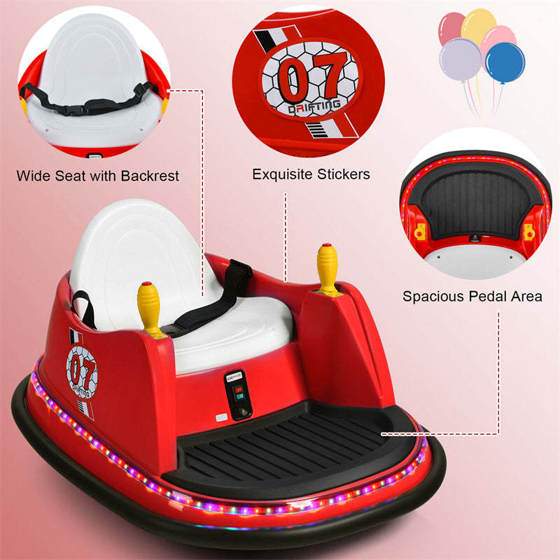 Kids Bumper Car, 12V Battery-Powered Electric Ride-On Bumper Car with 360° Spin, Dual Joysticks, Remote Control & Flashing Lights for Ages 2-5