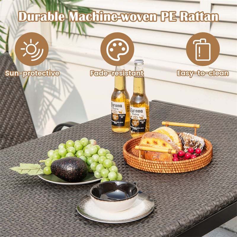 48" Patio Wicker Dining Table for 6 Rectangular Rattan Table Outdoor Dining Table with Heavy Duty Metal Frame for Backyard Front Porch