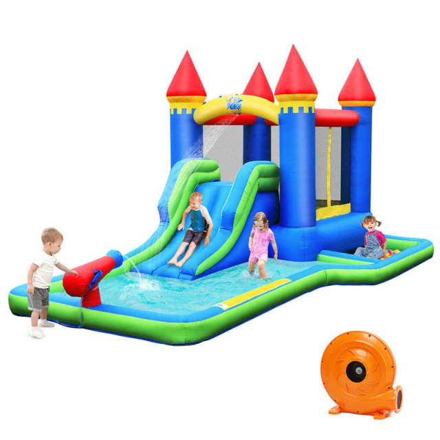 Inflatable Water Slide, Kids Jumping Bouncy Castle Water Park with 580W Blower, Splash Pool, Water Cannon, Ball Pit & Carry Bag for Backyard Parties