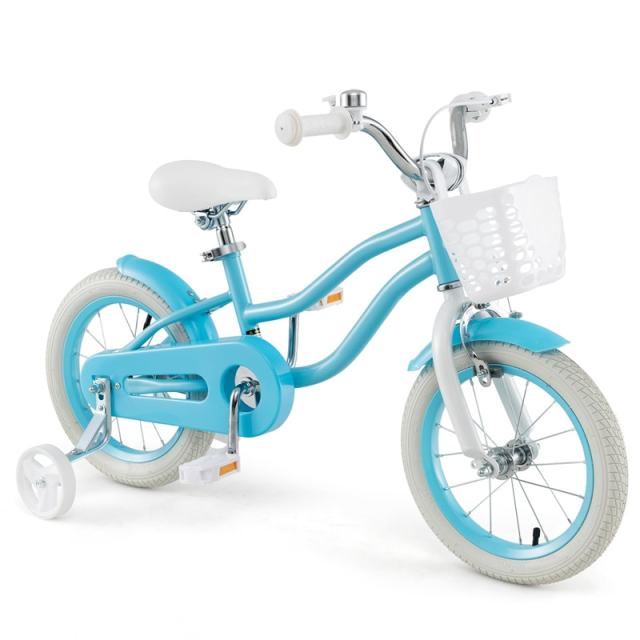 14" Kids Bike, Toddler Bicycle Girls Boys Bike for 3-8 Years Old with Training Wheels Adjustable Seat Removable Basket