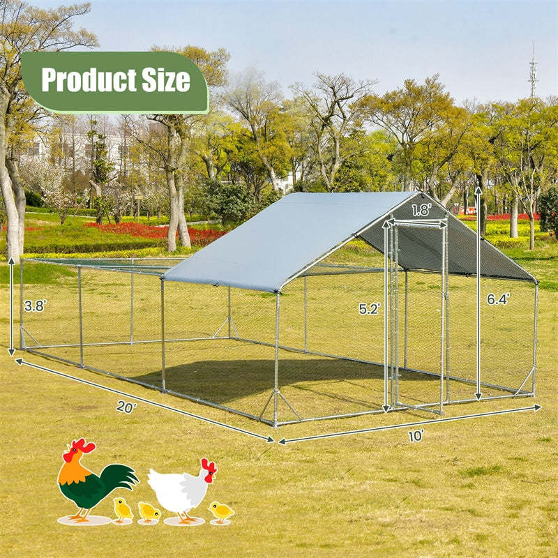 20ft Large Metal Chicken Coop, Galvanized Walk-in Poultry Cage with Weather-Resistant Cover, Rabbit Habitat Hen Run House for Outdoor Farm Use