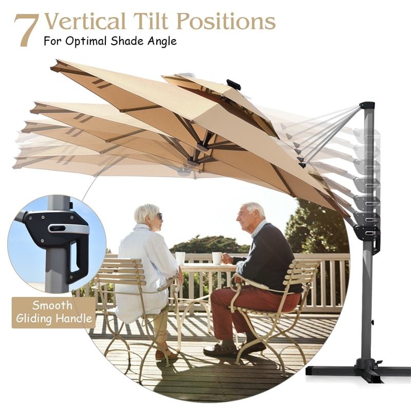 10ft Double Top Solar LED Cantilever Offset Hanging Patio Umbrella without Weight Base