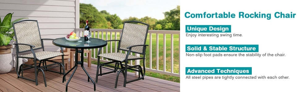 2 PCS Outdoor Glider Chairs Patio Porch Single Swing Glider Rocking Chairs with Metal Frame & Breathable Mesh Fabric