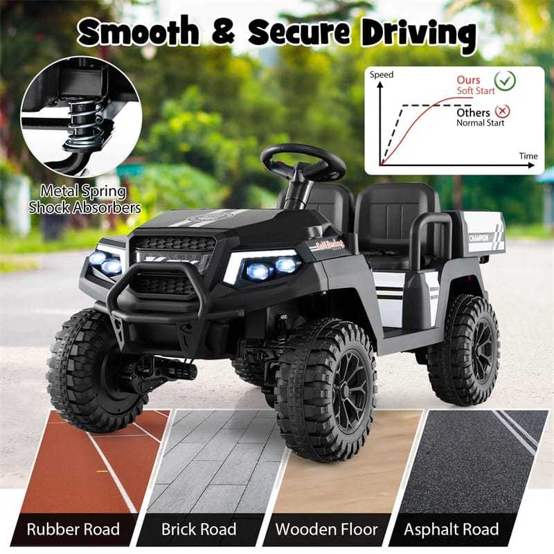 24V Kids Golf Cart, 4WD 2-Seater Electric Ride-On Car with Sun Shade, Storage Trunk, Remote Control & LED Lights for Boys & Girls Ages 3+