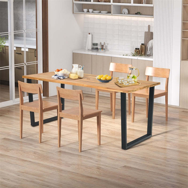 Acacia Wood Patio Dining Table 6 Person Rectangle Indoor Outdoor Table with 2” Umbrella Hole & Metal Legs