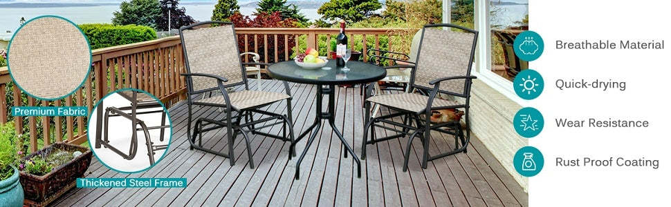 2 PCS Outdoor Glider Chairs Patio Porch Single Swing Glider Rocking Chairs with Metal Frame & Breathable Mesh Fabric