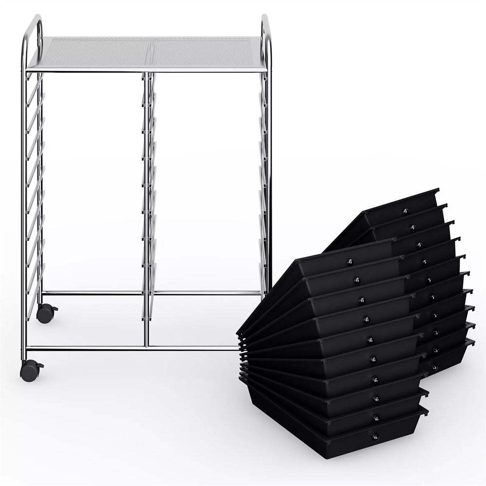 Storage Drawer Cart, 20-Drawer Rolling Cart Organizer with Lockable Wheels, Mobile Utility Cart for Office School Art Craft Supplies