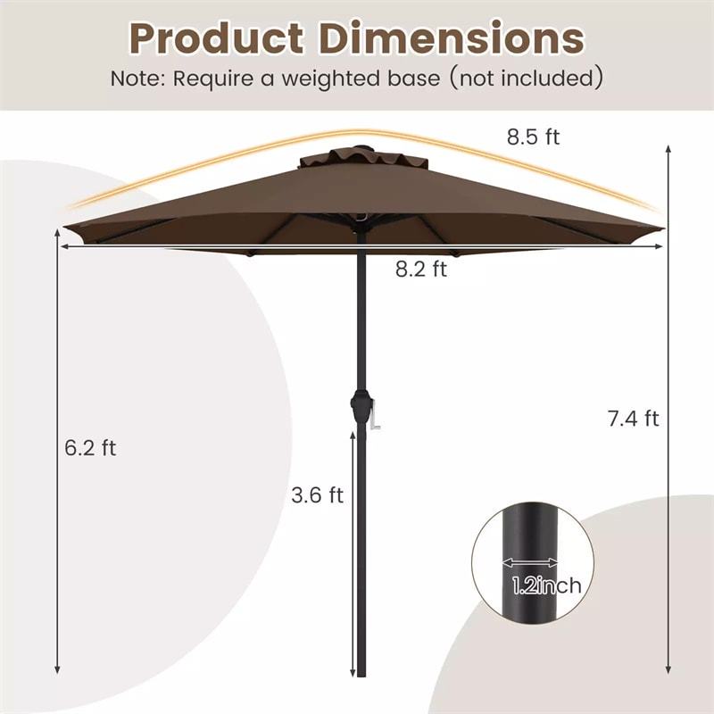 8.5FT Patio Umbrella, Outdoor Market Table Umbrella with Crank Handle, 8 Heavy Duty Ribs, Vented Top, Sun-Proof Canopy for Garden Yard Poolside