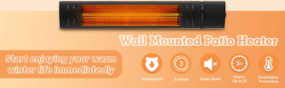 1500W Infrared Wall Mounted Electric Outdoor Patio Heater with Remote Control