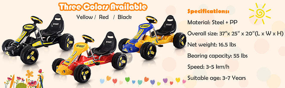 Kids Pedal Go Kart 4 Wheel Pedal Powered Car Ride On Car Toy with Adjustable Seat