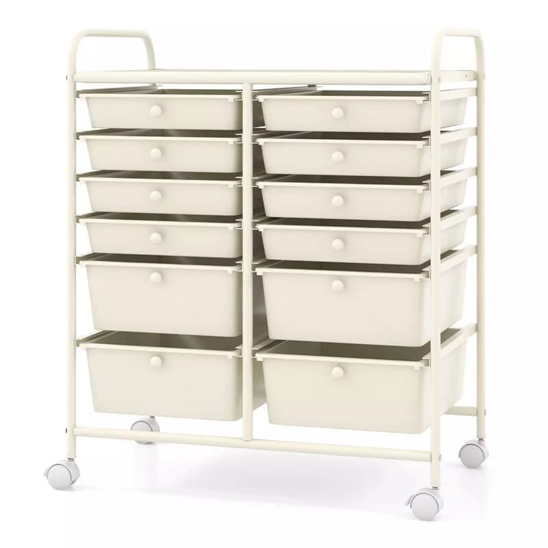 12-Drawer Rolling Storage Cart, Multipurpose Organizer Cart with Lockable Casters, Mobile Utility Cart for School Office Beauty Salon