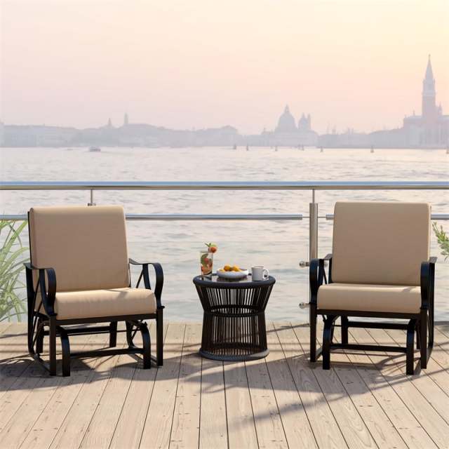 2PCS Outdoor Gliders with Cushions, Curved Armrests & Metal Frame, Ergonomic Patio Rocking Chairs for Porch, Backyard, Poolside