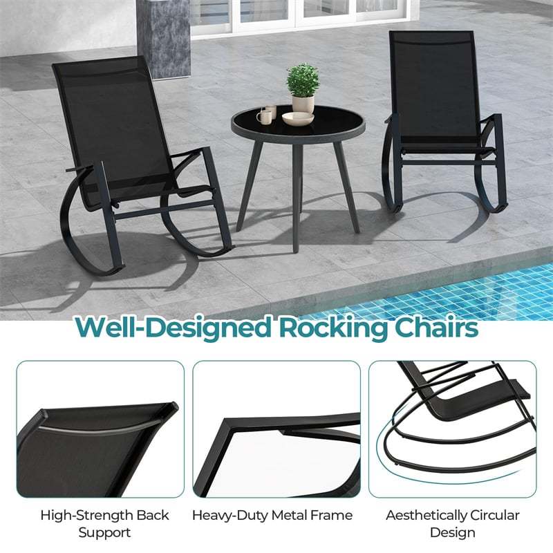 2PCS Outdoor Rocking Chairs Sling Patio Rocker with Ergonomic Backrest & Seat, Safe Stoppers, Metal Frame for Backyard Front Porch