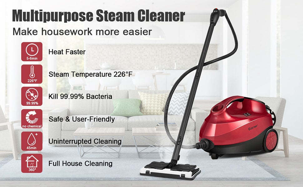 2000W Multipurpose Steam Cleaner Heavy Duty Steam Mop with 19 Accessories & 1.5L Water Tank