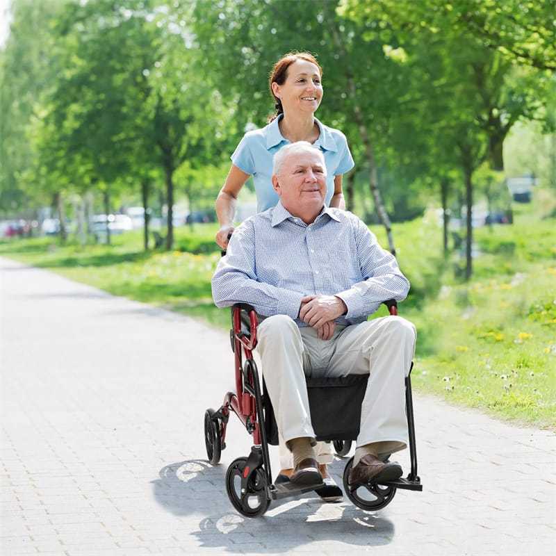 2-in-1 Rollator Walker for Seniors, Folding Medical Walker Transport Chair with Seat, 8" Wheels, 350lbs Capacity, Aluminum Mobility Walking Aid