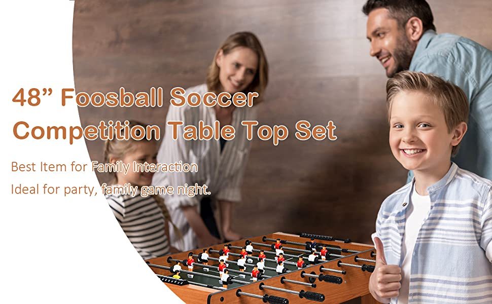 48" Foosball Table Indoor Wood Soccer Game Table with 2 Balls