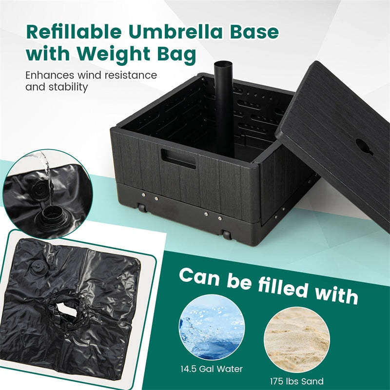 175lbs Fillable Patio Umbrella Base Adjustable Umbrella Table Tray with Wheels & Weight Bag