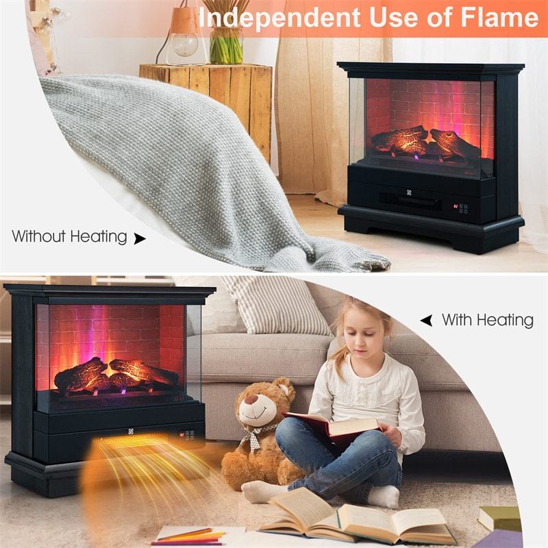 27 Inch Freestanding Fireplace 1400W Electric Fireplace Heater with 3-Level Vivid Flame & Thermostat