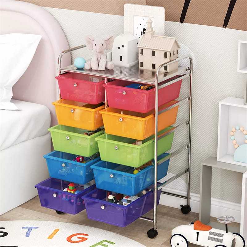 10 Drawer Rolling Cart, Storage Cart Organizer with Wheels, Mobile Utility Cart for Classroom, Office, Home, Craft, Art, Paper, Salon
