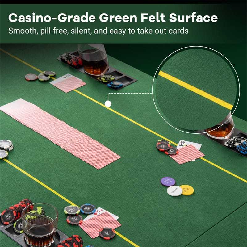 8-Player Folding Poker Table Top, 79" x 36" Portable Anti-Slip Texas Holdem Poker Mat with Carry Bag, Cup Holders & Chip Trays for Blackjack, Casino