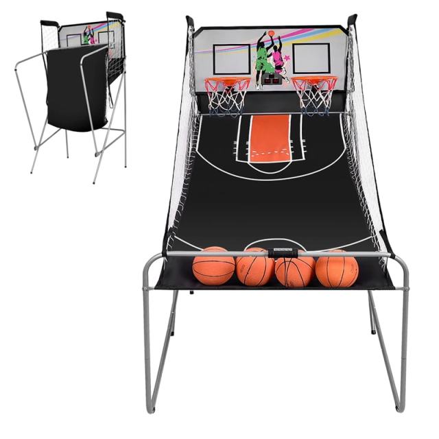 Folding Basketball Arcade Game, Indoor Outdoor Dual Shot Electronic Basketball Game with 8 Game Modes, 4 Balls, LED Scoring for Kids & Adults
