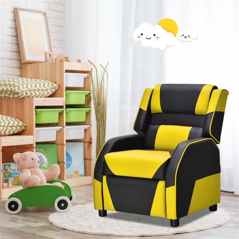 Kids Recliner Chair, Adjustable Gaming Recliner with Footrest, Headrest & Lumbar Support, Ergonomic PU Leather Lounge Sofa for Boys & Girls