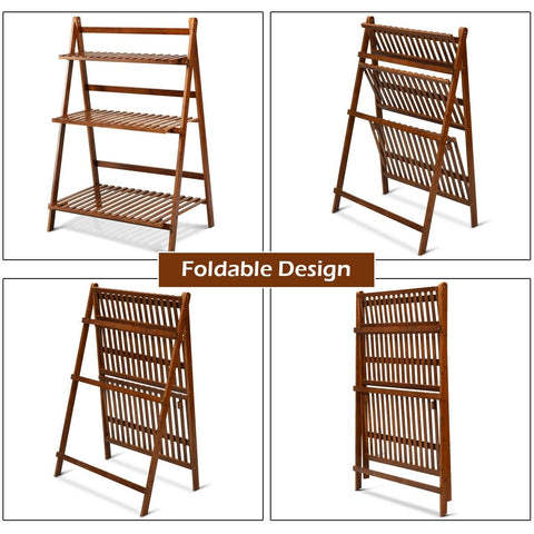 3 Tier Folding Bamboo Plant Stand Organizer Storage Shelving